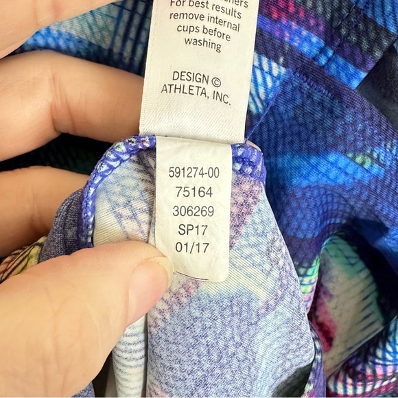 ATHLETHA Tankini Top Colorful Geometric Stripe Strappy Crossover Back, Size M - Picture 8 of 11